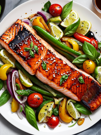 Balsamic Glazed Salmon with Mediterranean Vegetables