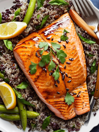 Maple Glazed Salmon with Wild Rice Pilaf