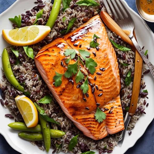 Maple Glazed Salmon with Wild Rice Pilaf