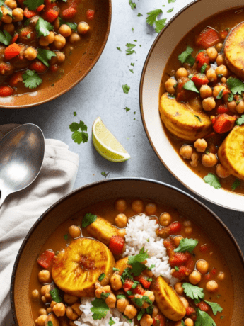 Spiced Plantain and Chickpea Stew with Coconut Rice