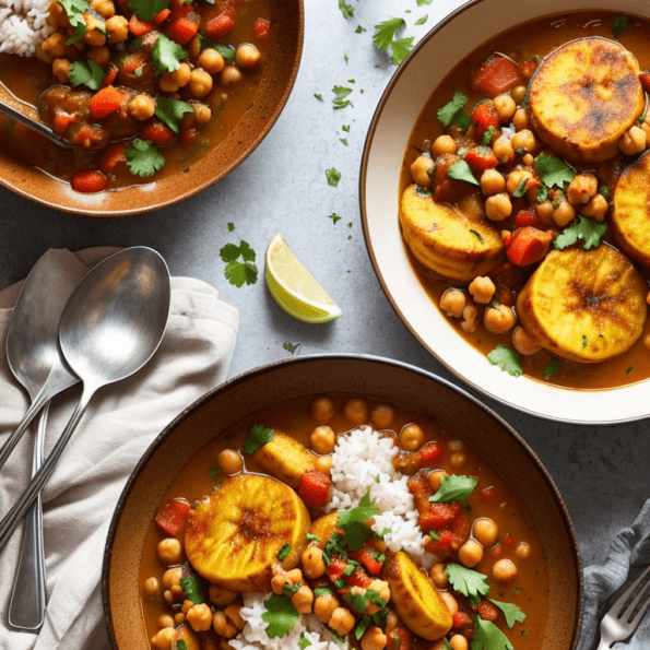 Spiced Plantain and Chickpea Stew with Coconut Rice