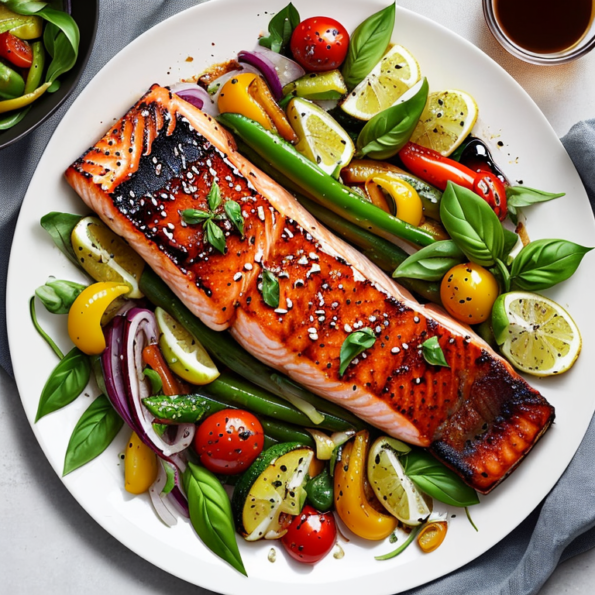 Balsamic Glazed Salmon with Mediterranean Vegetables